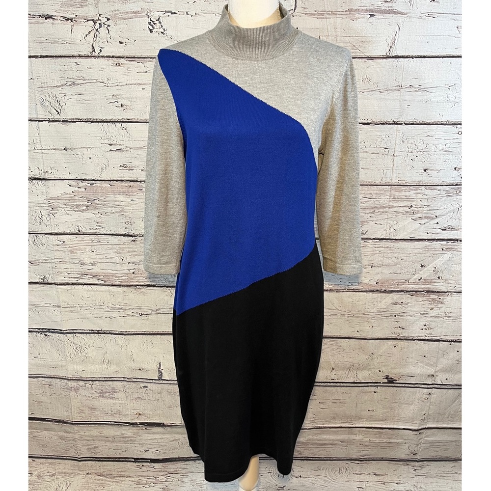 CALVIN KLEIN Colorblock Sweater Dress Long Sleeve Mockneck Women's-Large